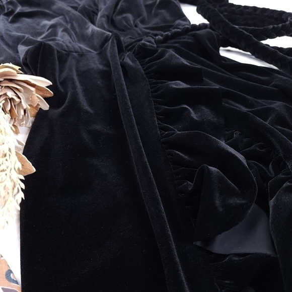 New Misa Los Angeles Black Viscose Velvet Wrap Ruffled Maxi Dress Sz Xs - Picture 9 of 13